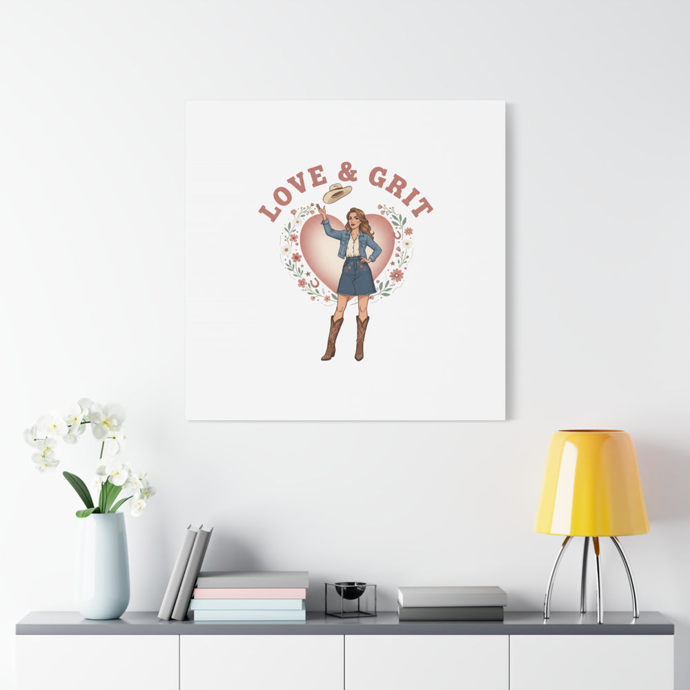 Love & Grit Canvas, Western Valentine Cowgirl Heart Poster | Cowboy Valentine