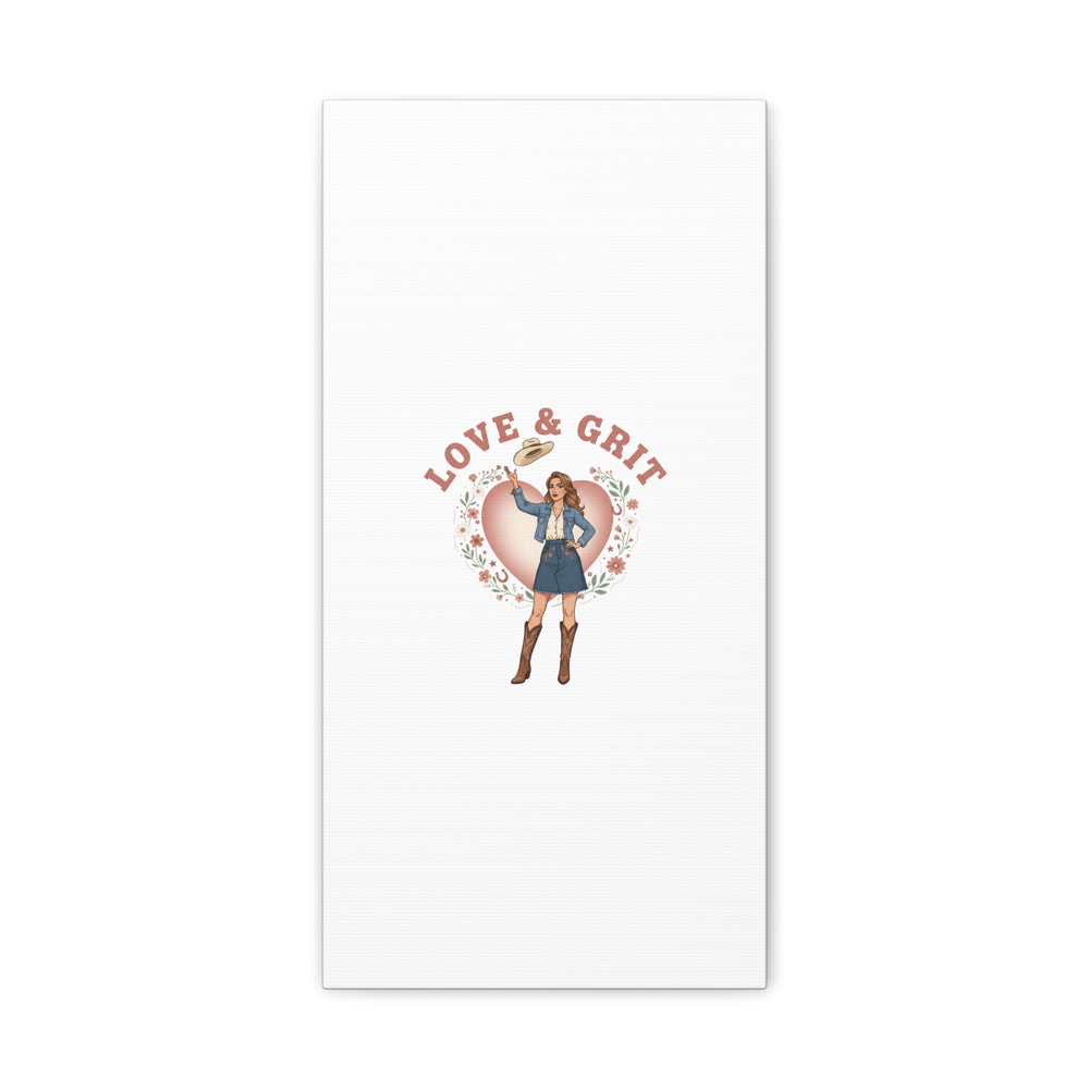 Love & Grit Canvas, Western Valentine Cowgirl Heart Poster | Cowboy Valentine