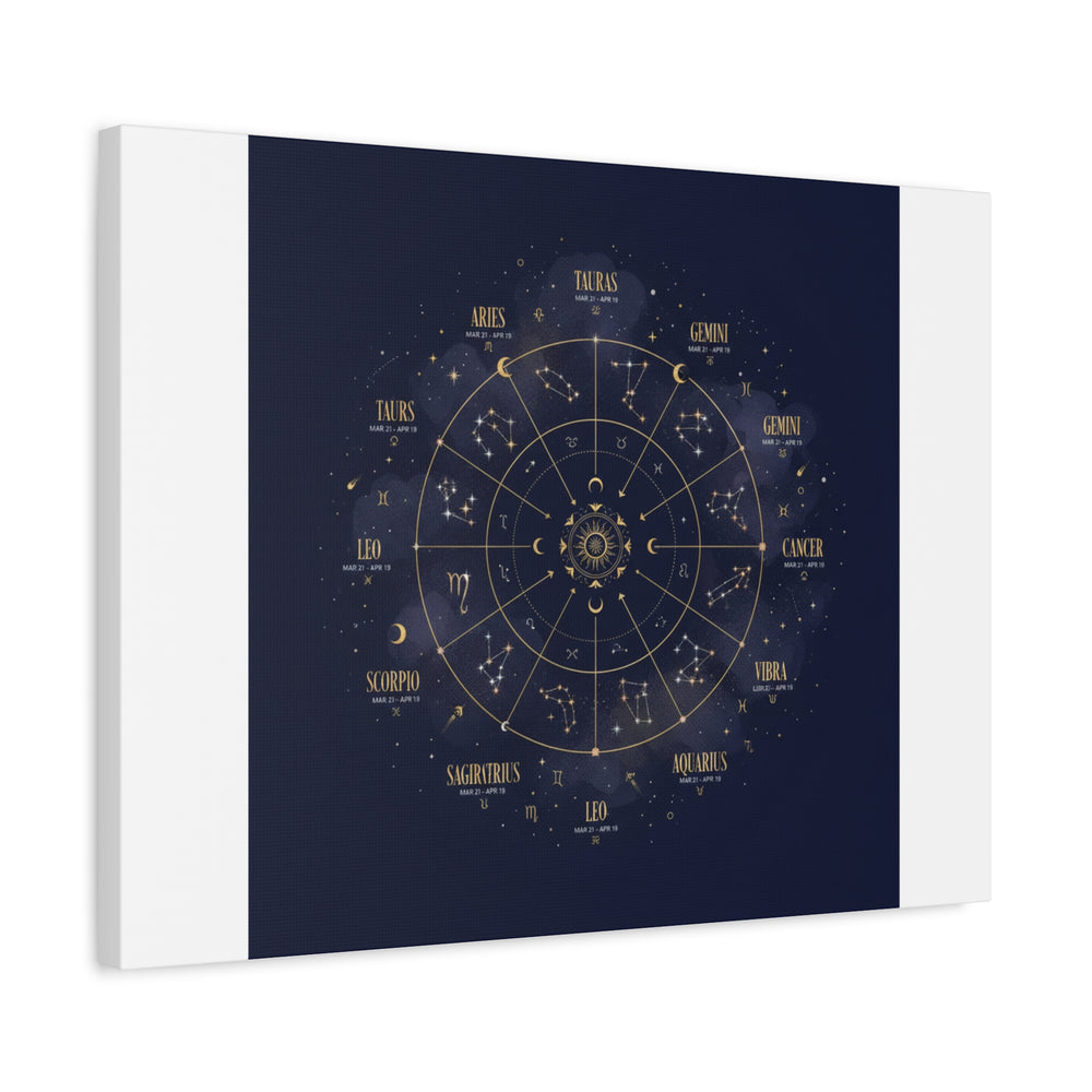 Gold Zodiac Wheel Canvas | Astrology Constellation Art, Cosmic Wall Print