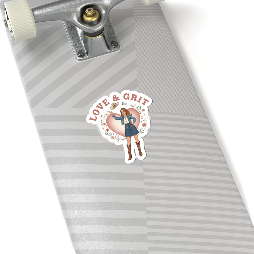 Love & Grit Cowgirl Sticker | Western Valentine, Boot Heart Design