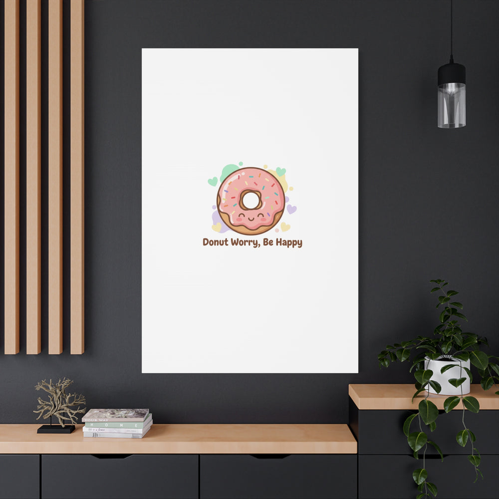 Donut Worry Be Happy Canvas, Matte Stretched Wall Art | Food Pun Decor