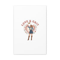 Love & Grit Canvas, Western Valentine Cowgirl Heart Poster | Cowboy Valentine
