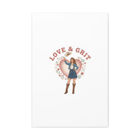Love & Grit Canvas, Western Valentine Cowgirl Heart Poster | Cowboy Valentine