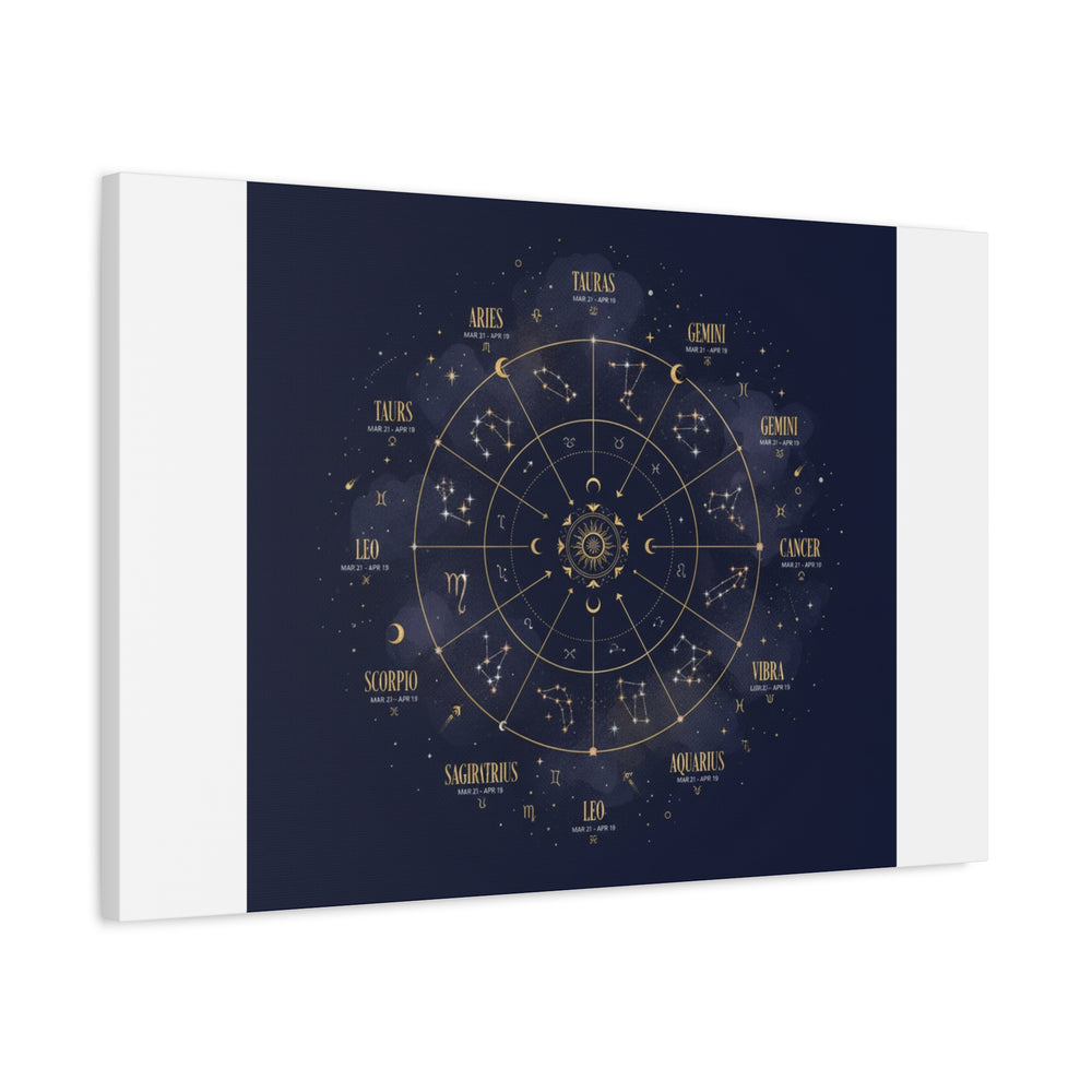 Gold Zodiac Wheel Canvas | Astrology Constellation Art, Cosmic Wall Print