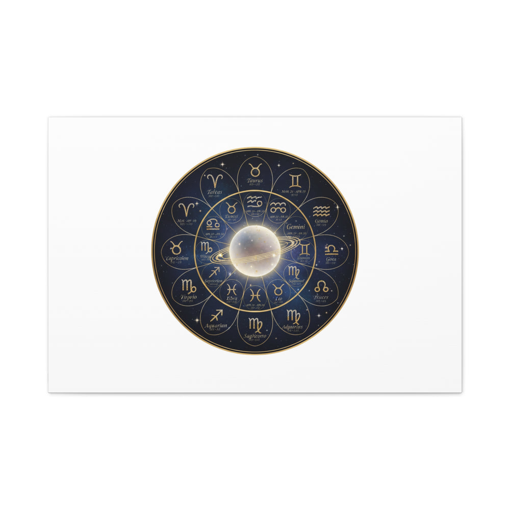 Zodiac Constellation Wheel Canvas, Astrology Art Print | Gold Foil Galaxy