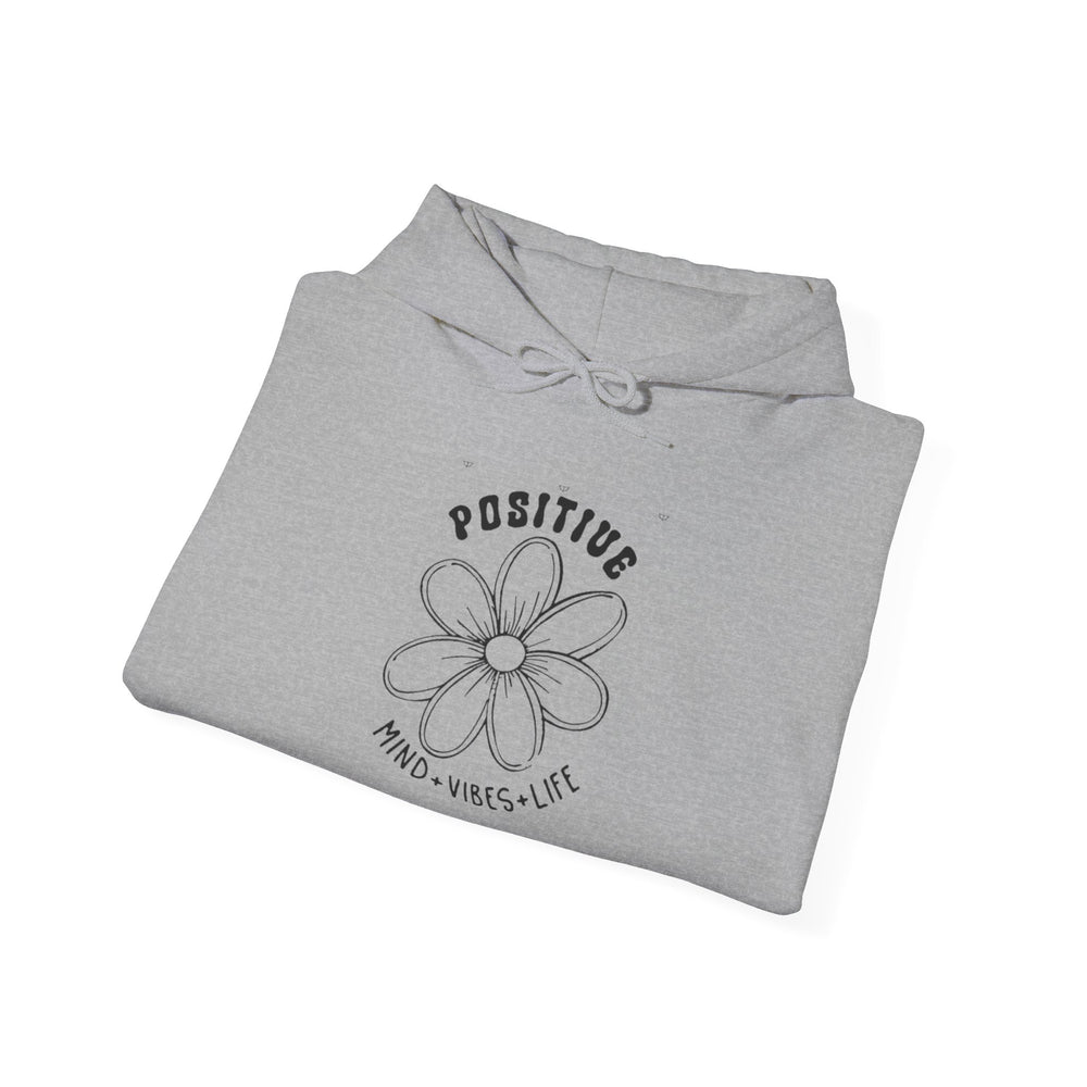 Gildan 18500 | Unisex "Positive Mind Vibes Life" Flower Hoodie – Minimalist Daisy Graphic – Premium Soft Fleece Motivational Pullover