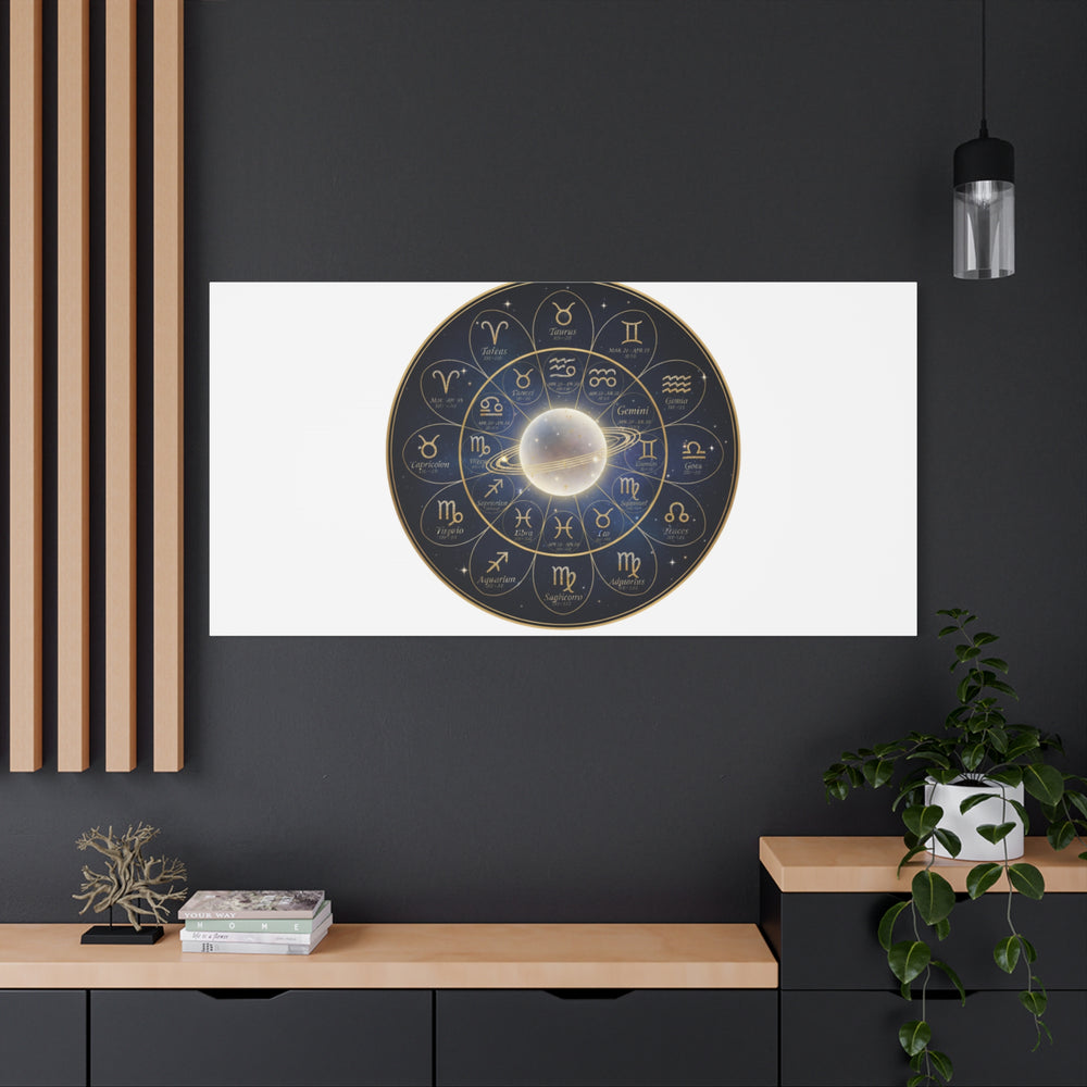 Zodiac Constellation Wheel Canvas, Astrology Art Print | Gold Foil Galaxy