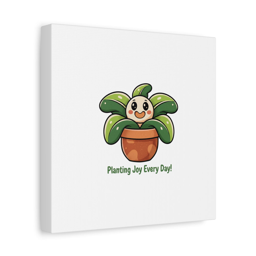 Planting Joy Every Day Canvas | Plant Parent Pun, Sage Cream Botanical Art