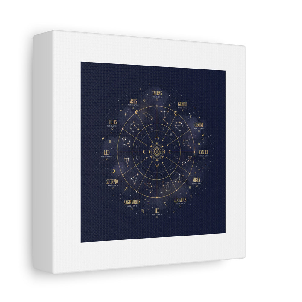 Gold Zodiac Wheel Canvas | Astrology Constellation Art, Cosmic Wall Print