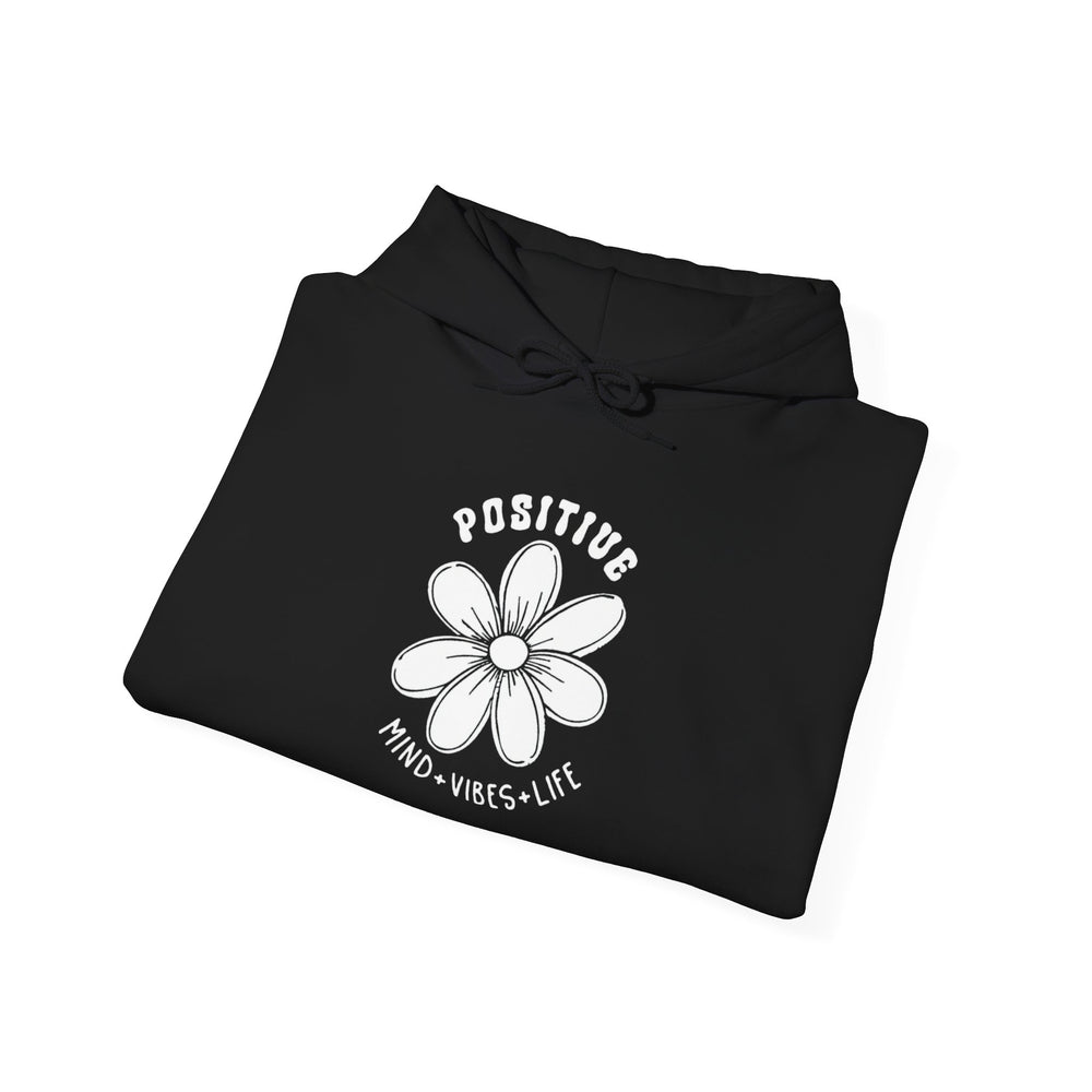 Gildan 18500 | Unisex "Positive Mind Vibes Life" Flower Hoodie – Minimalist Daisy Graphic – Premium Soft Fleece Motivational Pullover