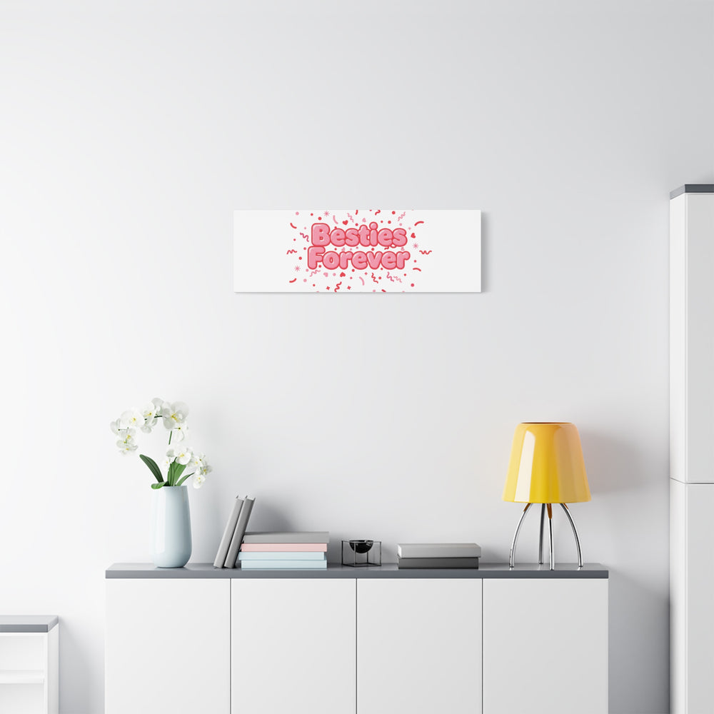 Besties Forever Canvas | Galentine’s Friendship Wall Art, Pink Confetti