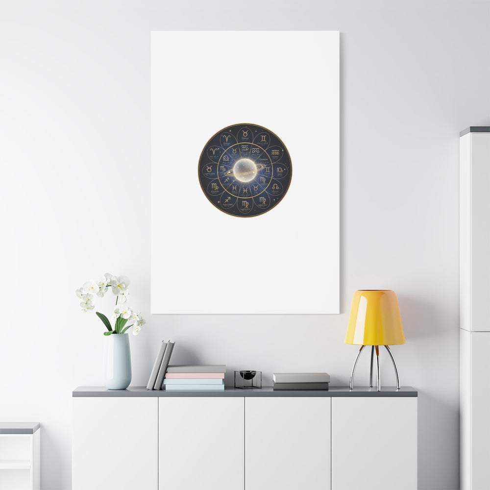 Zodiac Constellation Wheel Canvas, Astrology Art Print | Gold Foil Galaxy