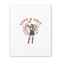 Love & Grit Canvas, Western Valentine Cowgirl Heart Poster | Cowboy Valentine