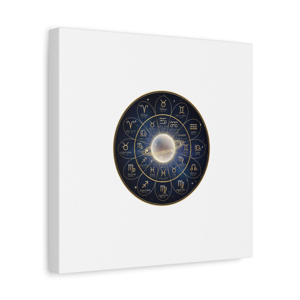 Zodiac Constellation Wheel Canvas, Astrology Art Print | Gold Foil Galaxy