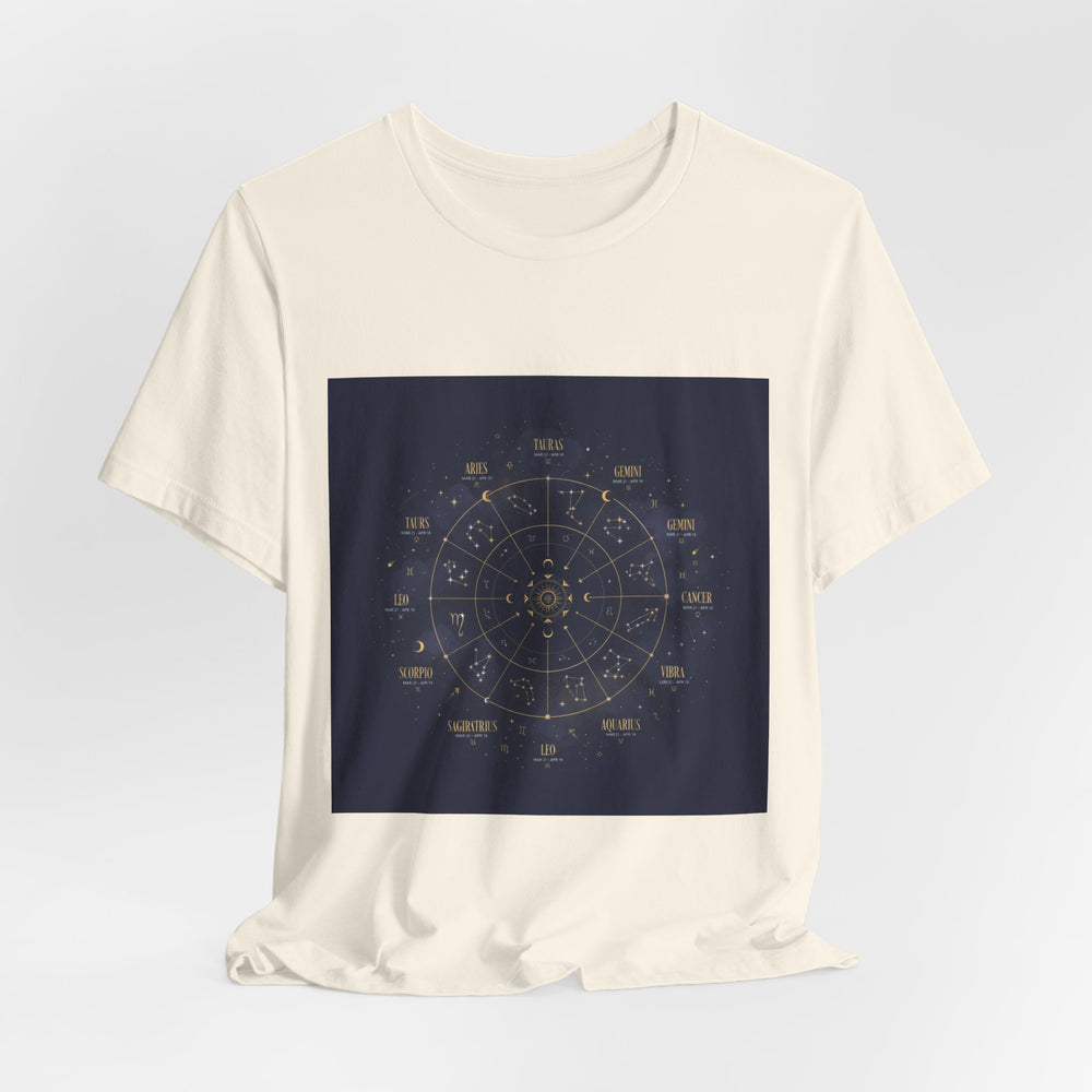Zodiac Wheel Constellation Tee | Astrology Chart, Gold Foil Cosmic Design