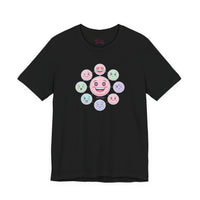 Bella+Canvas3001 | Hand-Drawn Emoticon Pattern Tee | Cute Emoji Sticker Repeat Print