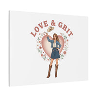 Love & Grit Canvas, Western Valentine Cowgirl Heart Poster | Cowboy Valentine