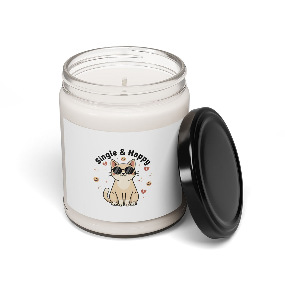 Single & Happy Soy Candle, Anti Valentine | Playful Pessimism, Pastel Cat