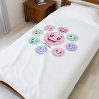 Hand-Drawn Emoticon Sticker Pattern Blanket | Cute Emoji Emoticon Pastel Throw