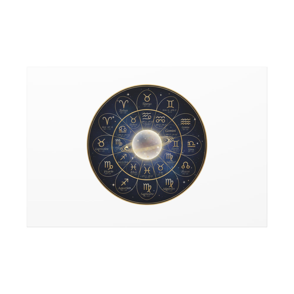 Zodiac Constellation Wheel Canvas, Astrology Art Print | Gold Foil Galaxy