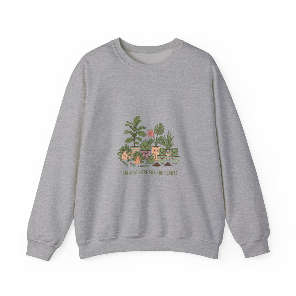 I’m Just Here for the Plants Sweatshirt | Plant Parent Humor, Sage Cream Botanical Pun