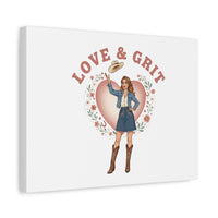 Love & Grit Canvas, Western Valentine Cowgirl Heart Poster | Cowboy Valentine