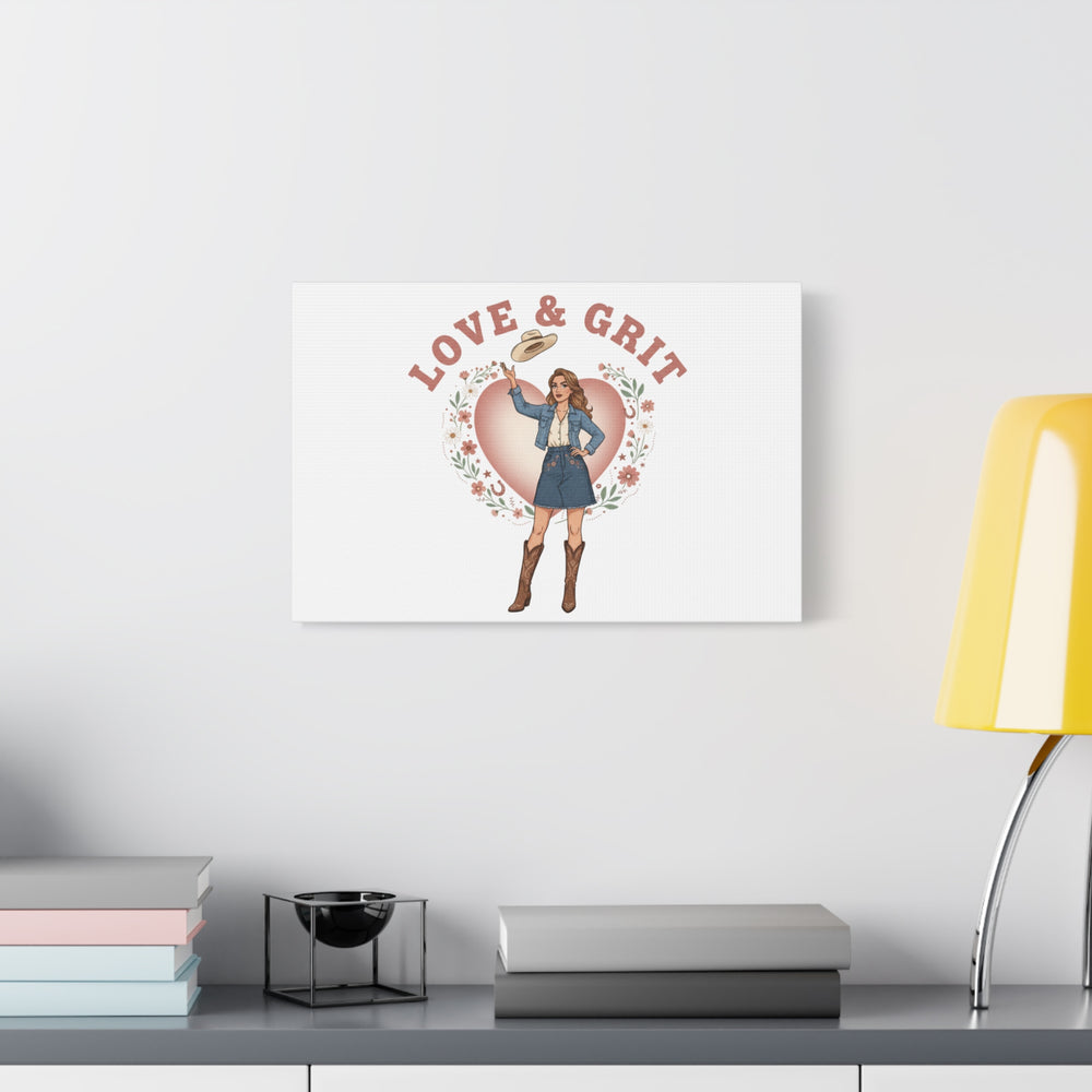 Love & Grit Canvas, Western Valentine Cowgirl Heart Poster | Cowboy Valentine