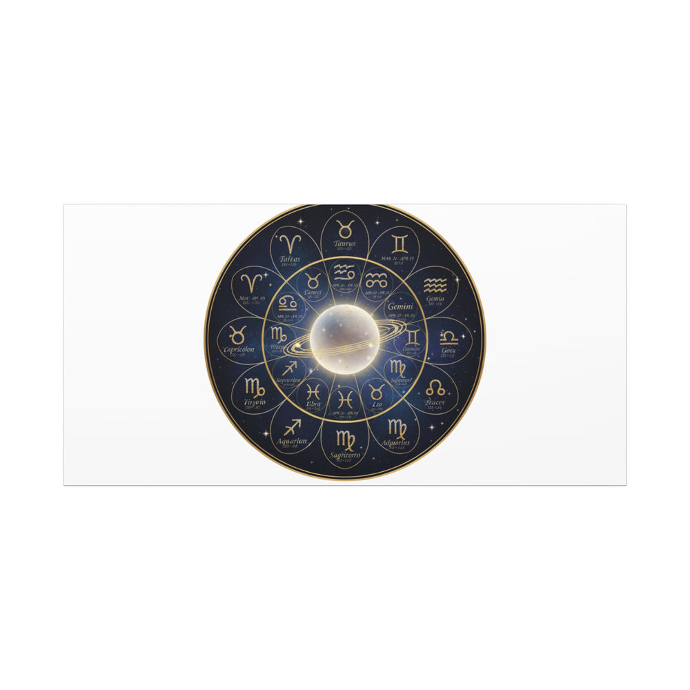 Zodiac Constellation Wheel Canvas, Astrology Art Print | Gold Foil Galaxy