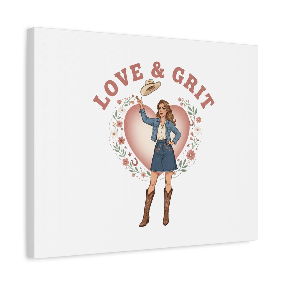 Love & Grit Canvas, Western Valentine Cowgirl Heart Poster | Cowboy Valentine