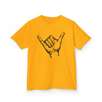 Gildan 5000B | Kids' Shaka Hand "Hang Loose" Graphic Tee – Soft Cotton Youth T-Shirt
