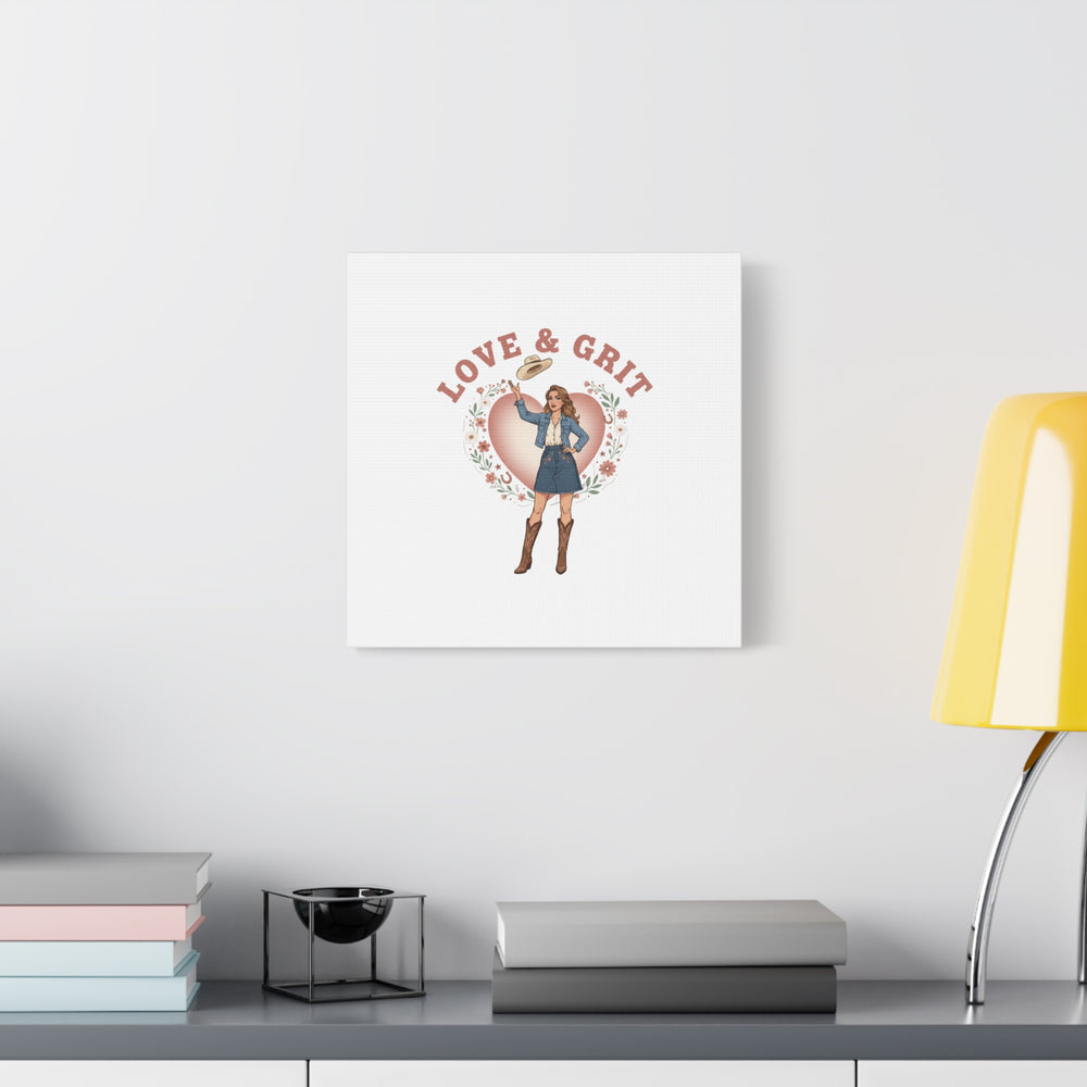 Love & Grit Canvas, Western Valentine Cowgirl Heart Poster | Cowboy Valentine