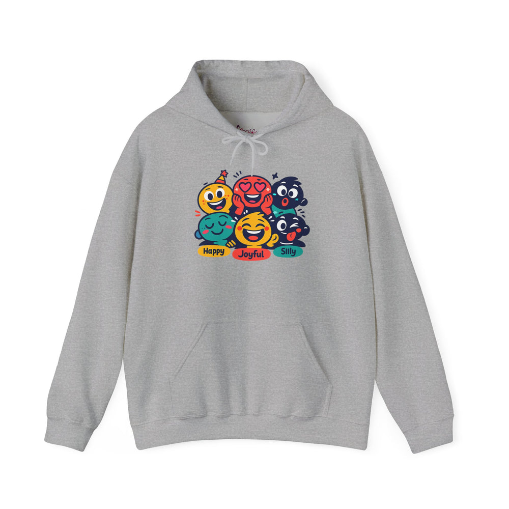 Gildan 18500 | Cheerful Emoji Squad Unisex Heavy Blend™ Hooded Sweatshirt | Vibrant Graphic Streetwear Hoodie | Emoji Blob Faces Hoodie | bold cartoon, thick outline kawaii minimal