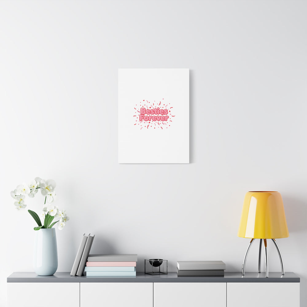 Besties Forever Canvas | Galentine’s Friendship Wall Art, Pink Confetti