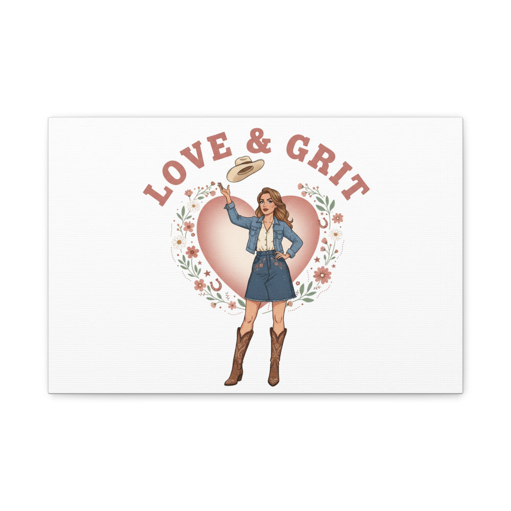 Love & Grit Canvas, Western Valentine Cowgirl Heart Poster | Cowboy Valentine