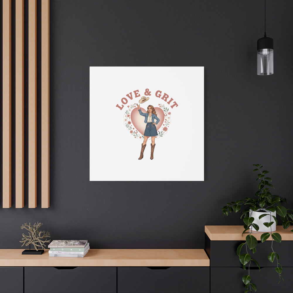Love & Grit Canvas, Western Valentine Cowgirl Heart Poster | Cowboy Valentine
