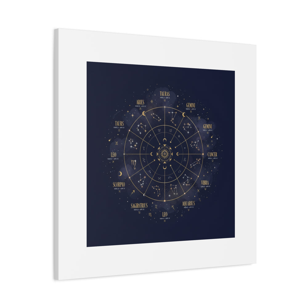 Gold Zodiac Wheel Canvas | Astrology Constellation Art, Cosmic Wall Print