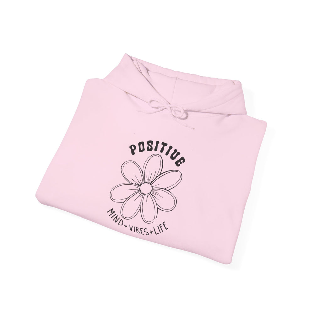 Gildan 18500 | Unisex "Positive Mind Vibes Life" Flower Hoodie – Minimalist Daisy Graphic – Premium Soft Fleece Motivational Pullover