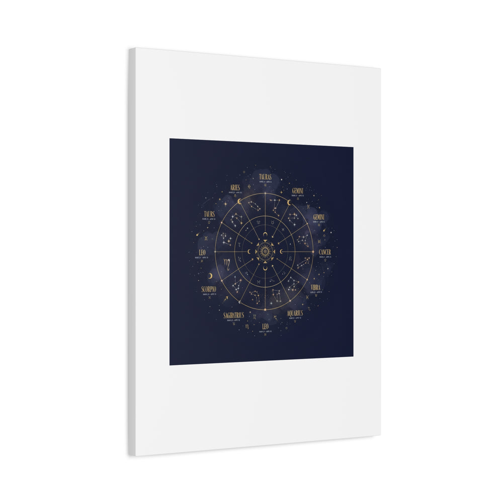 Gold Zodiac Wheel Canvas | Astrology Constellation Art, Cosmic Wall Print