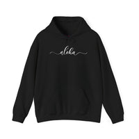 Gildan 18500 | Unisex Minimalist "Aloha" Script Hoodie – Elegant Cursive Graphic – Premium Soft Fleece Pullover