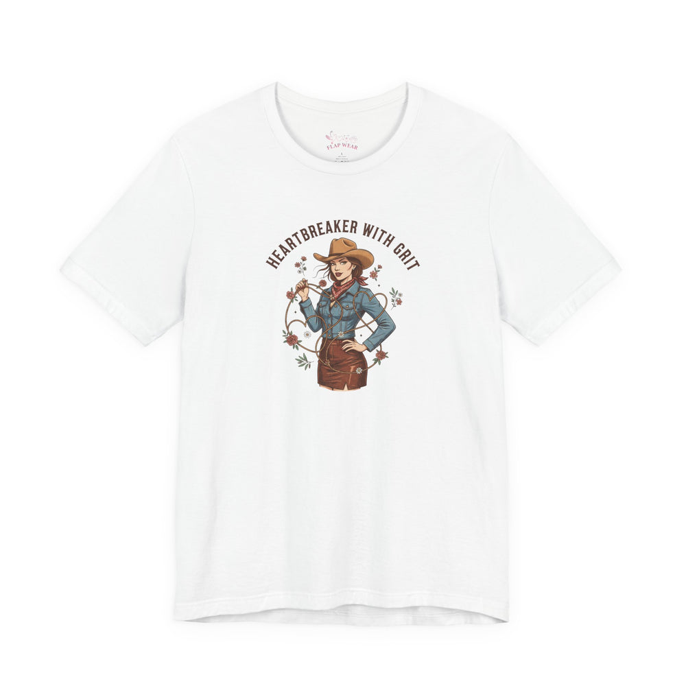 Bella+Canvas 3001 | Heartbreaker With Grit Tee | Western Valentine cowgirl, boot heart design