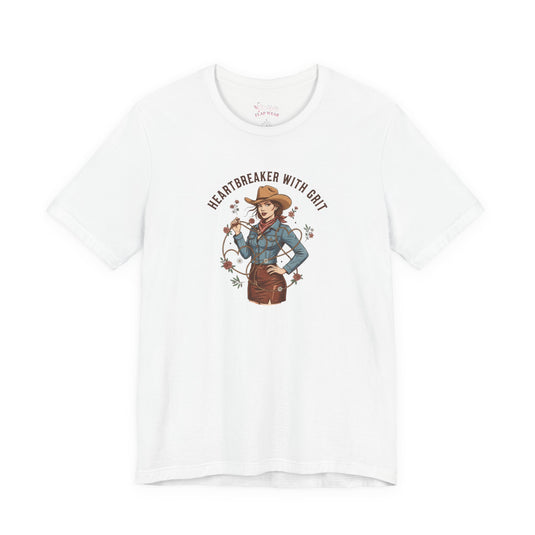 Bella+Canvas 3001 | Heartbreaker With Grit Tee | Western Valentine cowgirl, boot heart design
