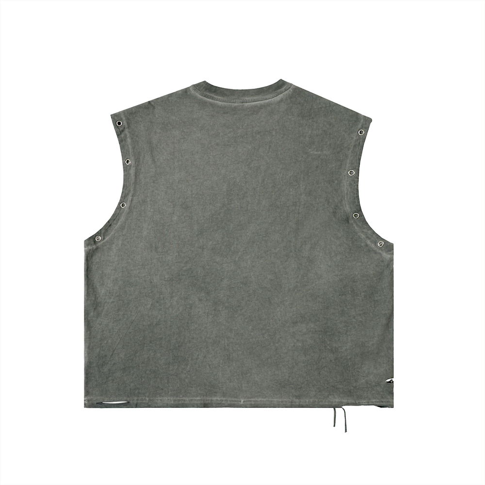 Unisex Distressed Grommet Eyelet Tank Top