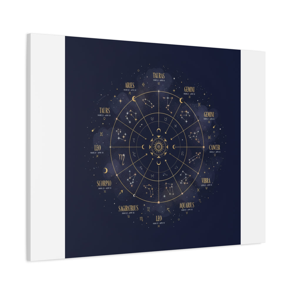 Gold Zodiac Wheel Canvas | Astrology Constellation Art, Cosmic Wall Print