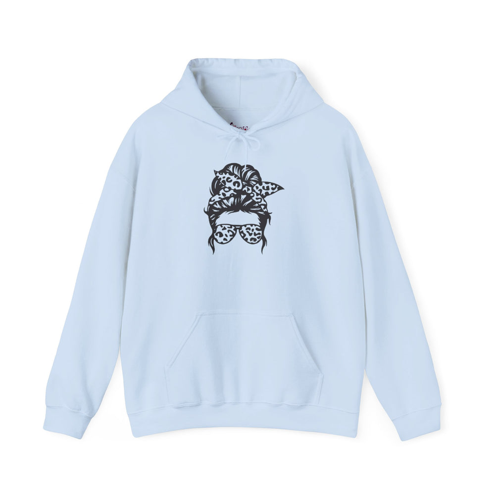 Gildan 18500 | Unisex "Leopard Print Messy Bun" Hoodie – Chic Sunglasses Graphic – Premium Soft Fleece Streetwear