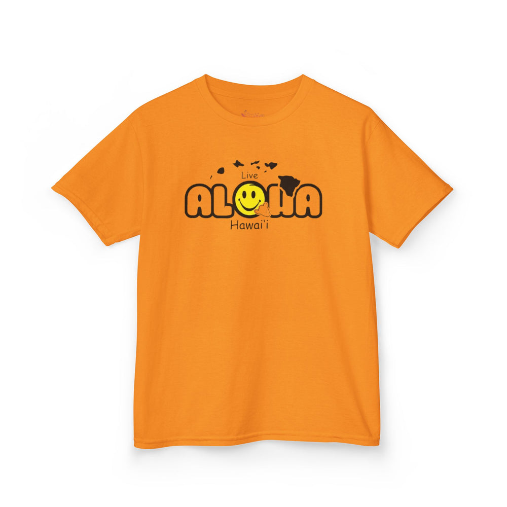 Gildan 5000B | Kids' Live Aloha Hawaii Smiley Face T-Shirt - Tropical Summer Tee
