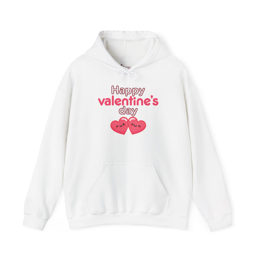 Unisex Happy Valentine’s Day Hoodie – Modern Pink Script Graphic Pullover – Premium Fleece Holiday Sweatshirt