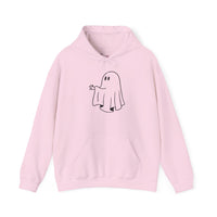 Unisex Cartoon Ghost Hoodie – Minimalist Spooky Graphic Pullover – Soft Fleece Friendly Ghost Sweatshirt – Trendy Fall & Halloween Streetwear