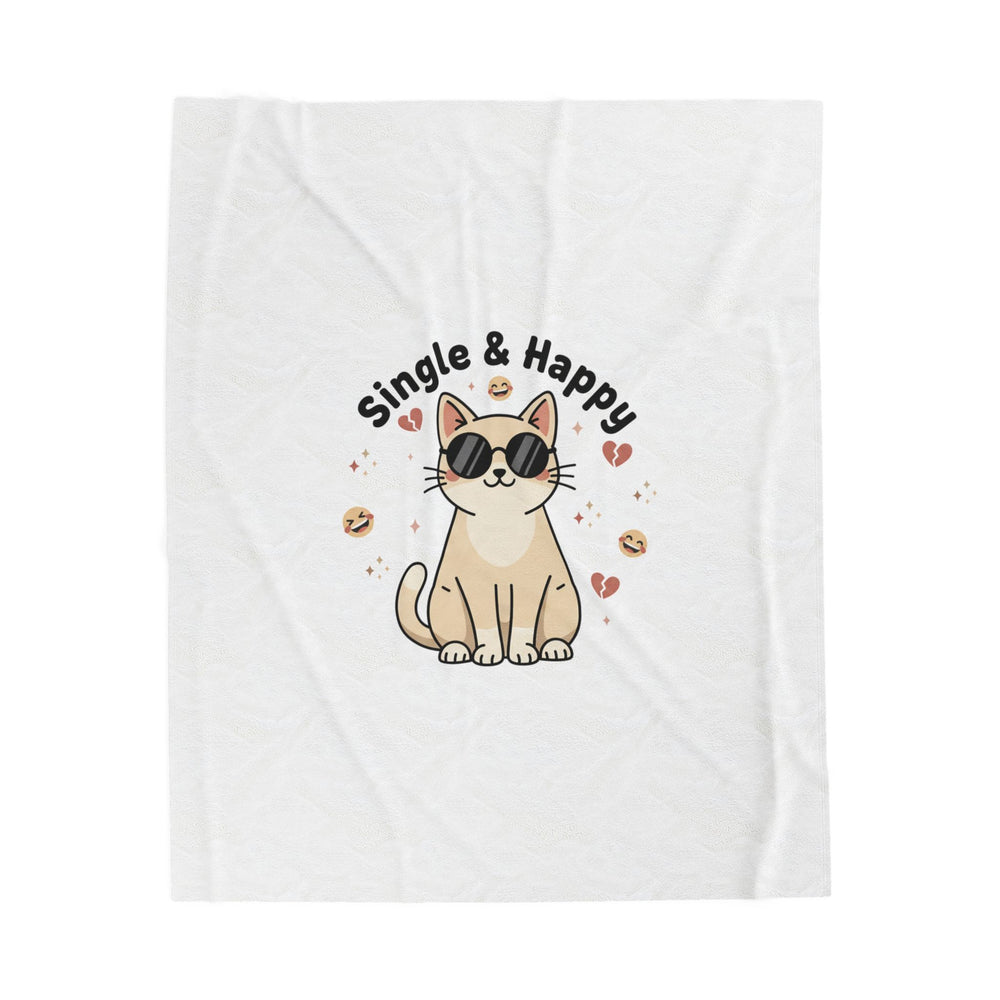 Single & Happy Cat Plush Blanket | Anti Valentine, Funny Single Humor