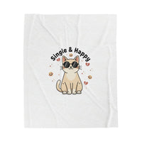 Single & Happy Cat Plush Blanket | Anti Valentine, Funny Single Humor