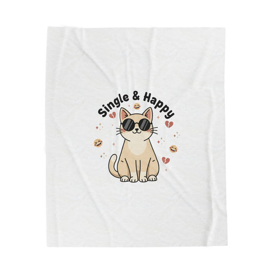Single & Happy Cat Plush Blanket | Anti Valentine, Funny Single Humor